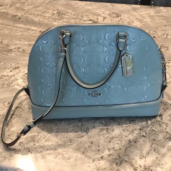 blue patent leather purse